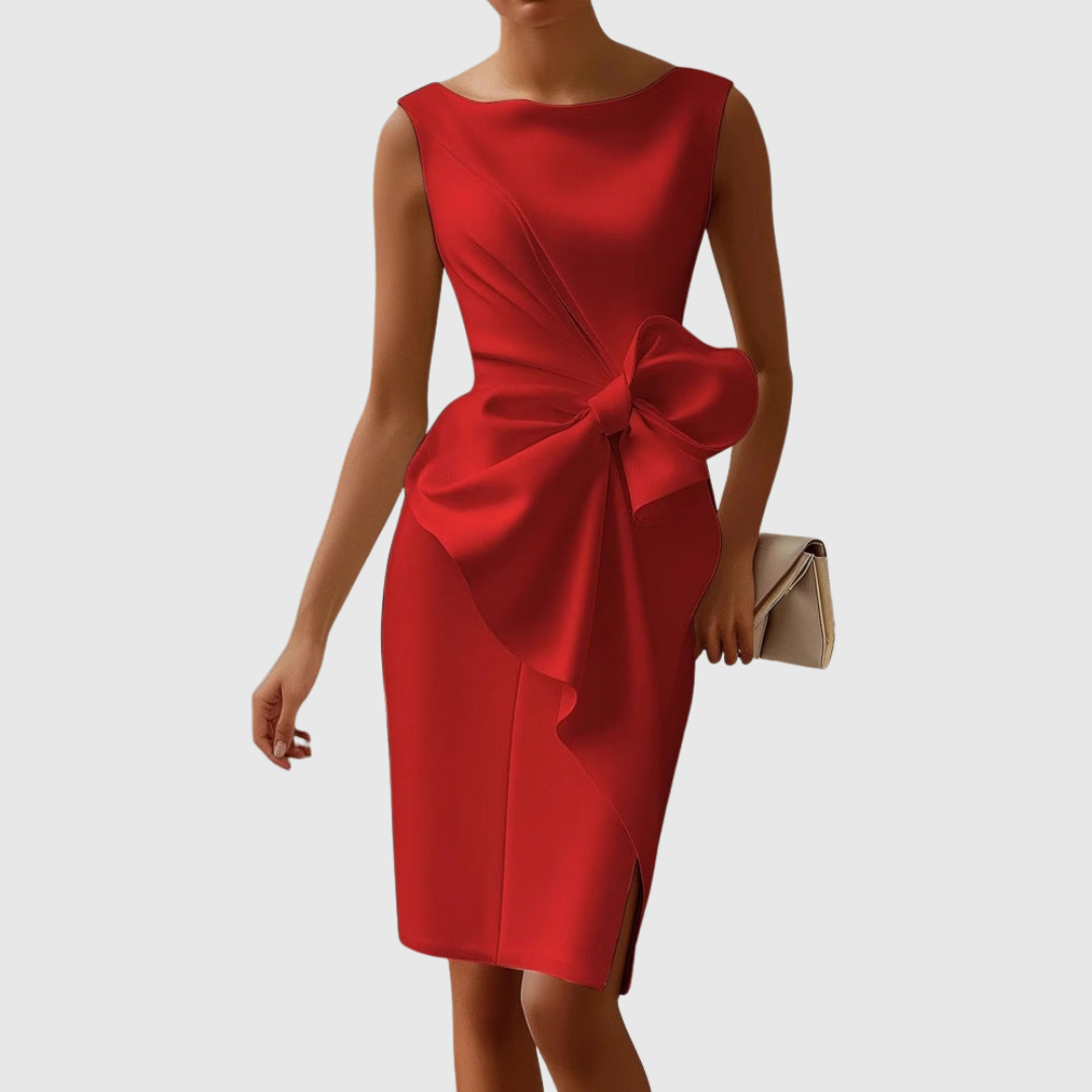 Women's Elegant Evening Statement Bow Midi Dress