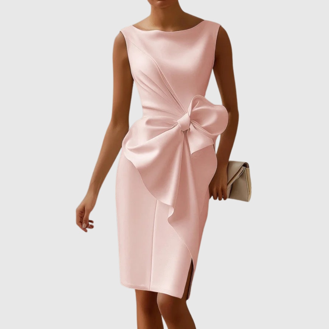 Women's Elegant Evening Statement Bow Midi Dress
