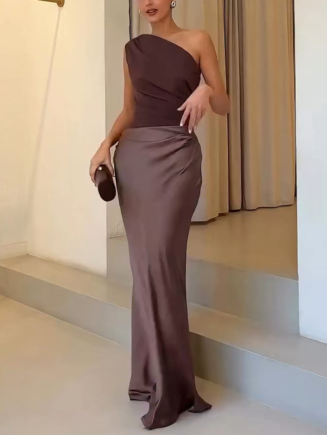 Women's Sleek Single Shoulder Occasion Maxi Dress