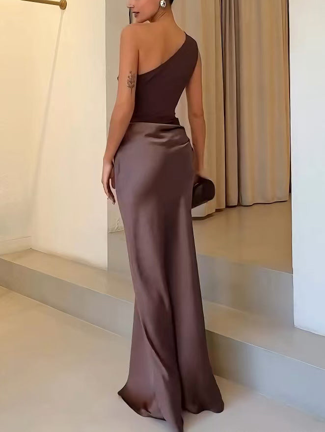 Women's Sleek Single Shoulder Occasion Maxi Dress