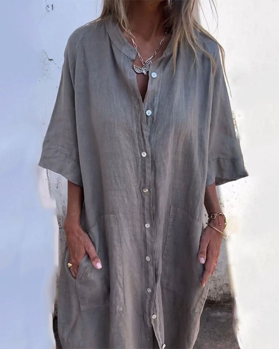 Women's Casual Buttoned Long-Sleeved Midi Dress