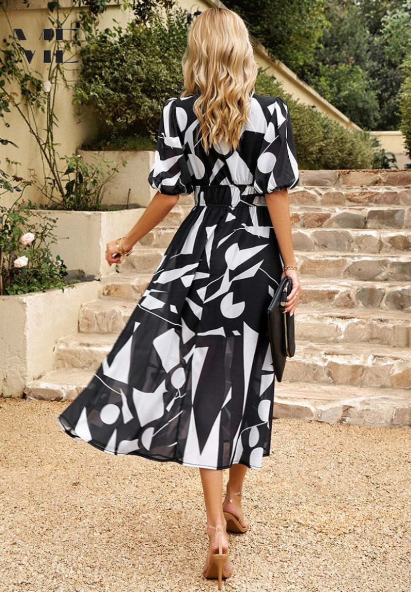Women's Summer Casual V-Neckline Floral Print Midi Dress