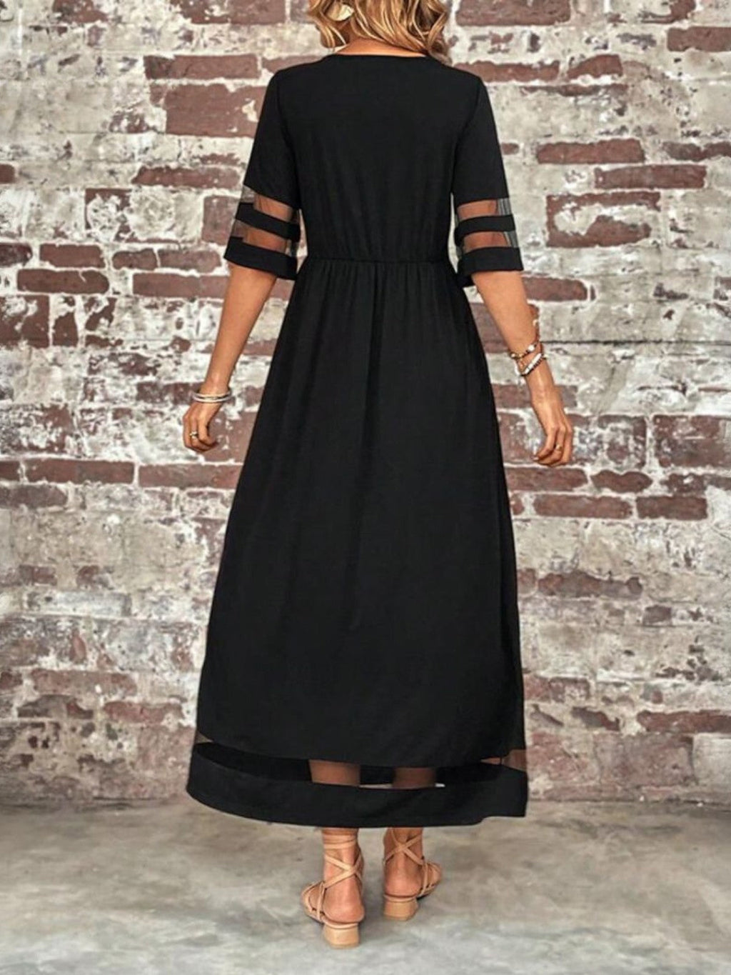 Women's Flowing Cocktail Party Sheer Inset Maxi Gown