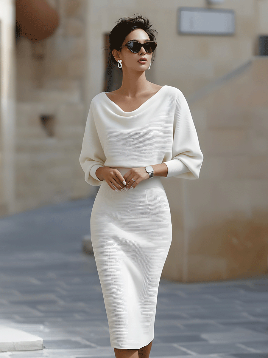 Women's Fitted Sculpted Batwing Sleeve Occasion Dress