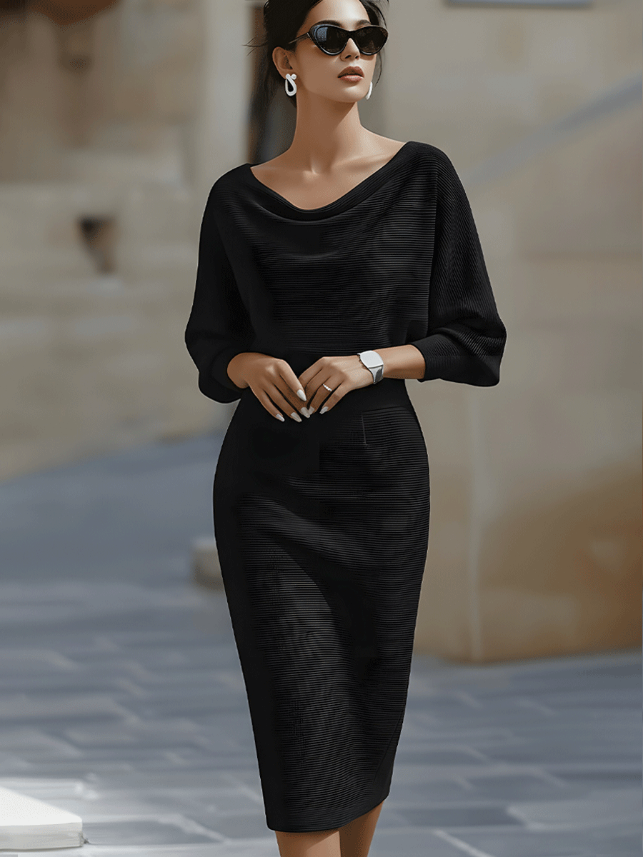 Women's Fitted Sculpted Batwing Sleeve Occasion Dress