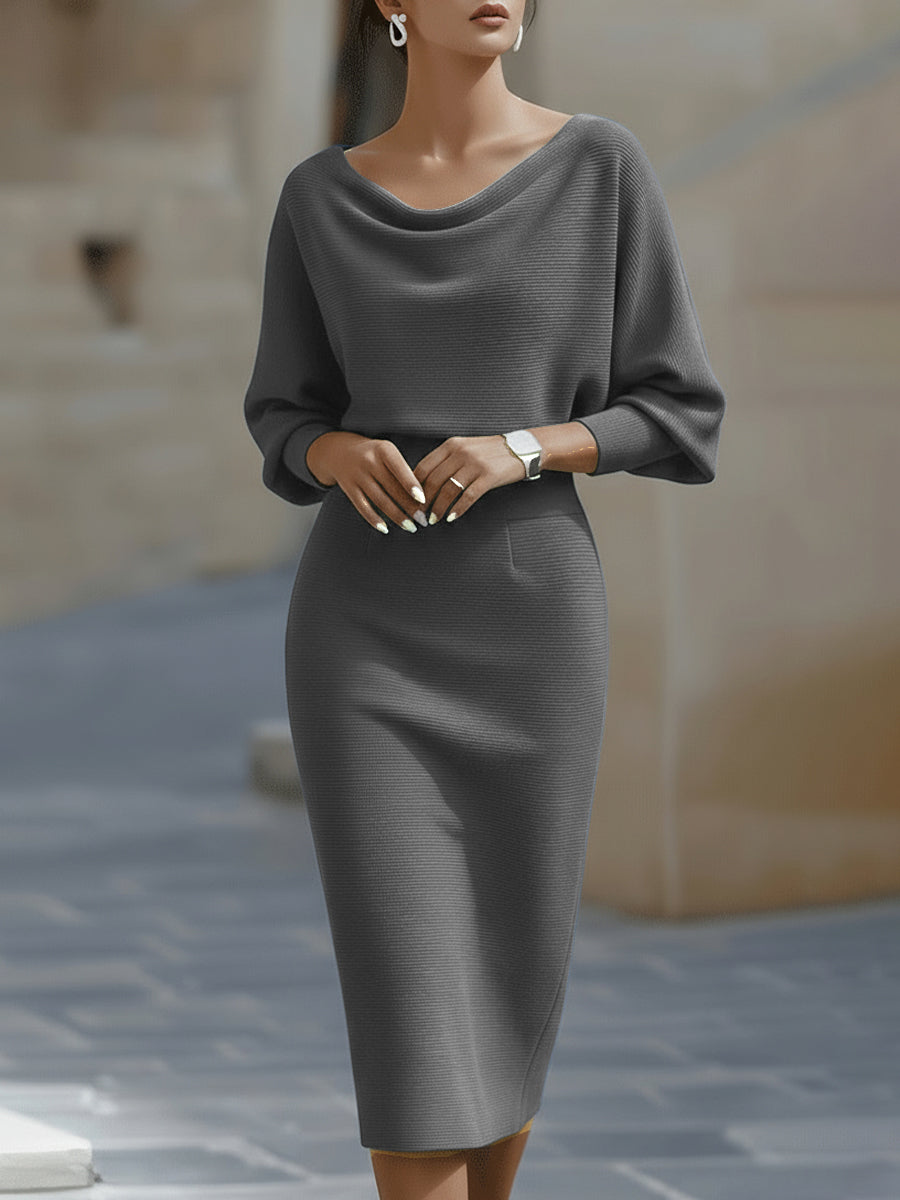 Women's Fitted Sculpted Batwing Sleeve Occasion Dress