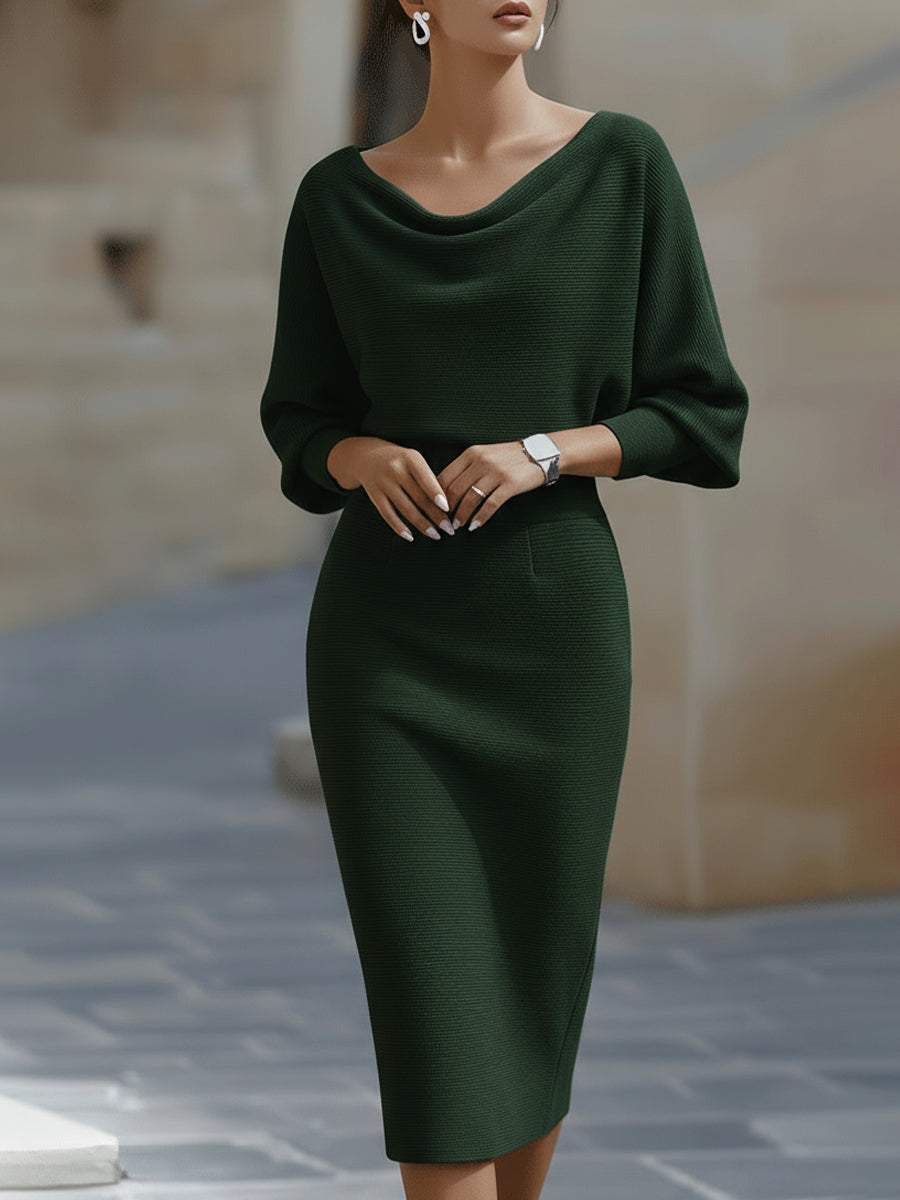 Women's Fitted Sculpted Batwing Sleeve Occasion Dress