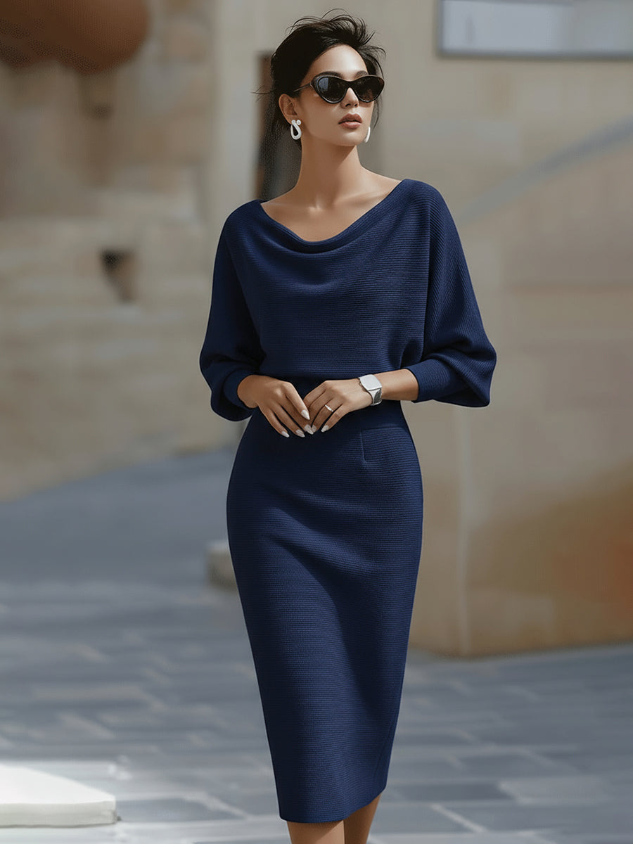Women's Fitted Sculpted Batwing Sleeve Occasion Dress