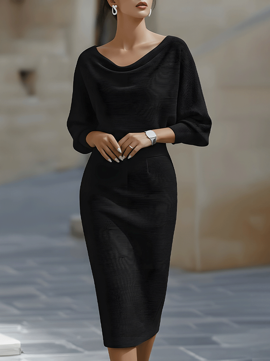 Women's Fitted Sculpted Batwing Sleeve Occasion Dress