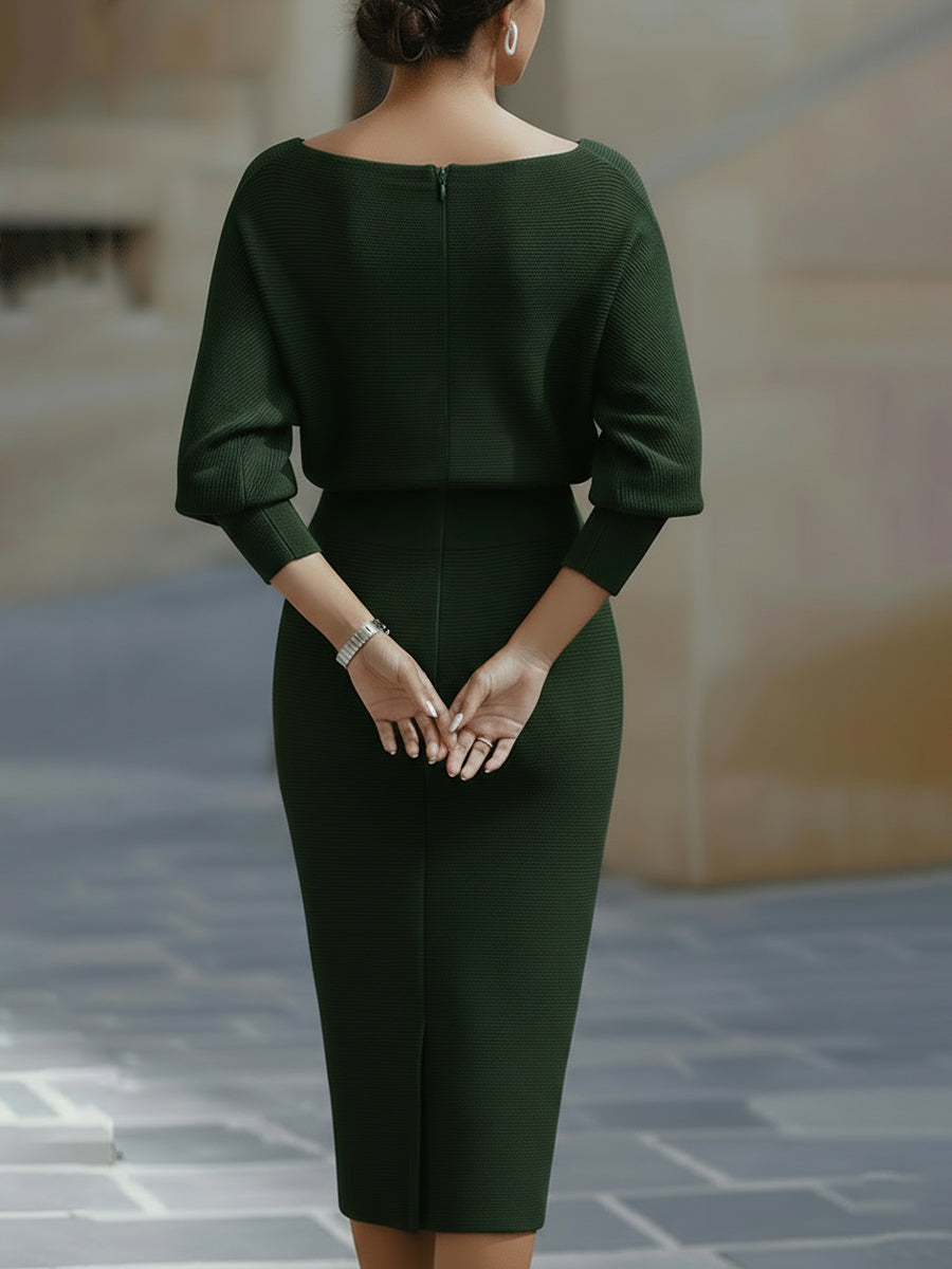 Women's Fitted Sculpted Batwing Sleeve Occasion Dress