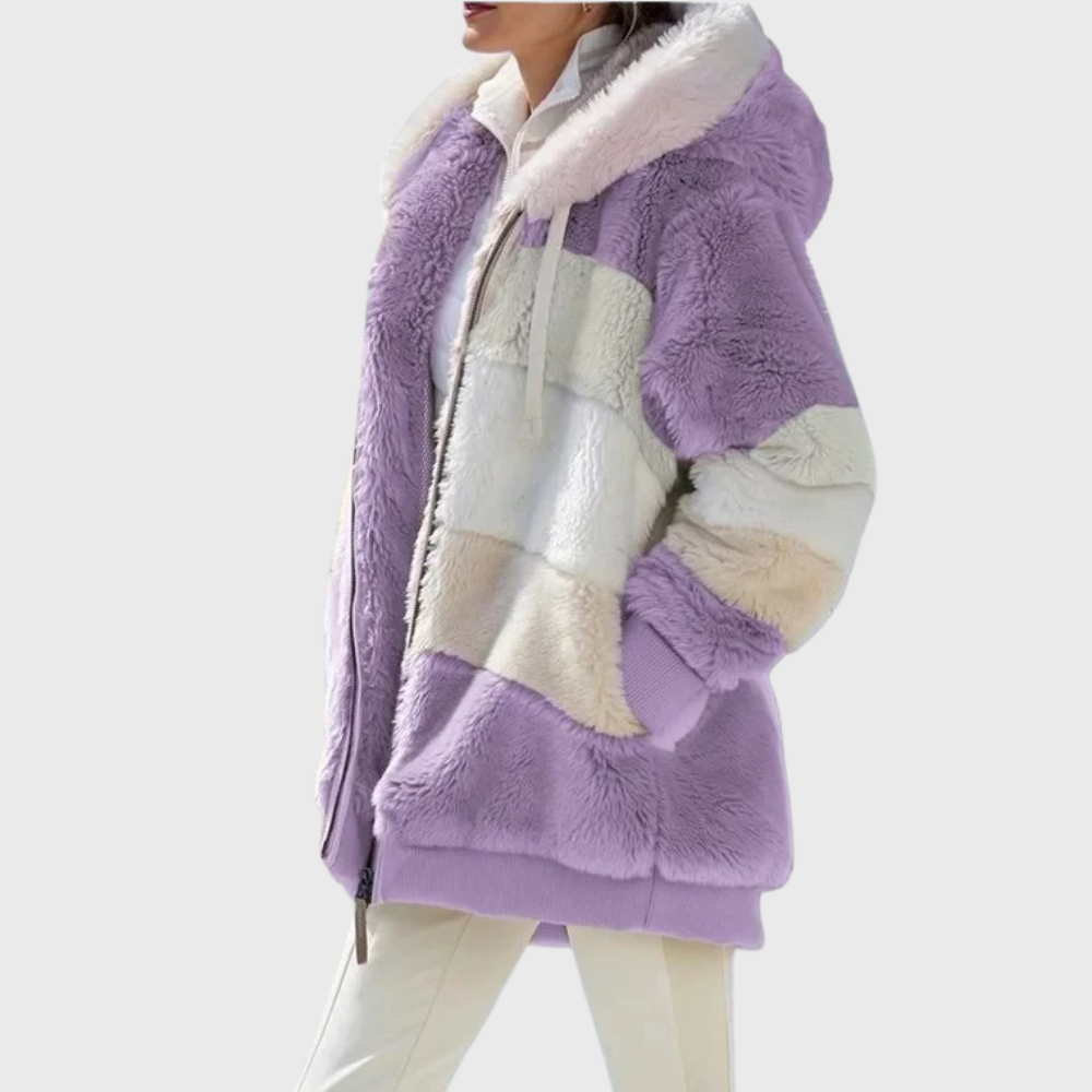 Women's Vintage-Inspired Hooded Puffer Jacket with Fur Trim