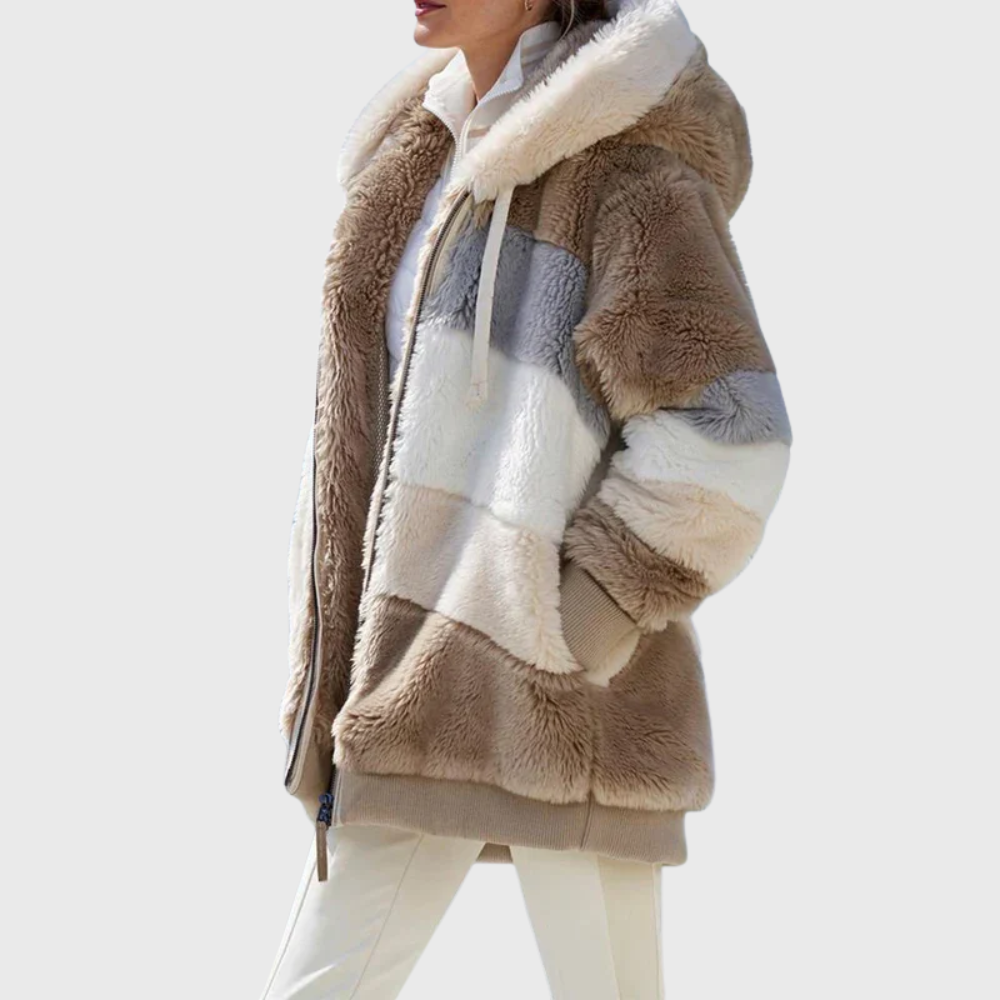 Women's Vintage-Inspired Hooded Puffer Jacket with Fur Trim