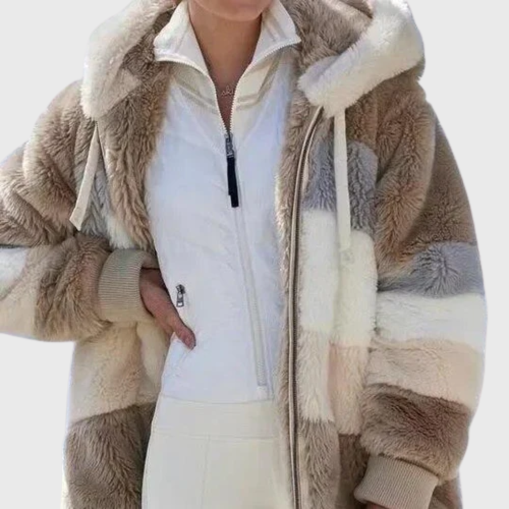 Women's Vintage-Inspired Hooded Puffer Jacket with Fur Trim