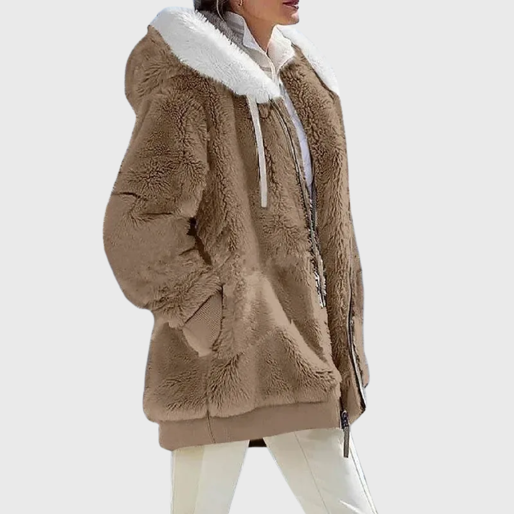 Women's Vintage-Inspired Hooded Puffer Jacket with Fur Trim