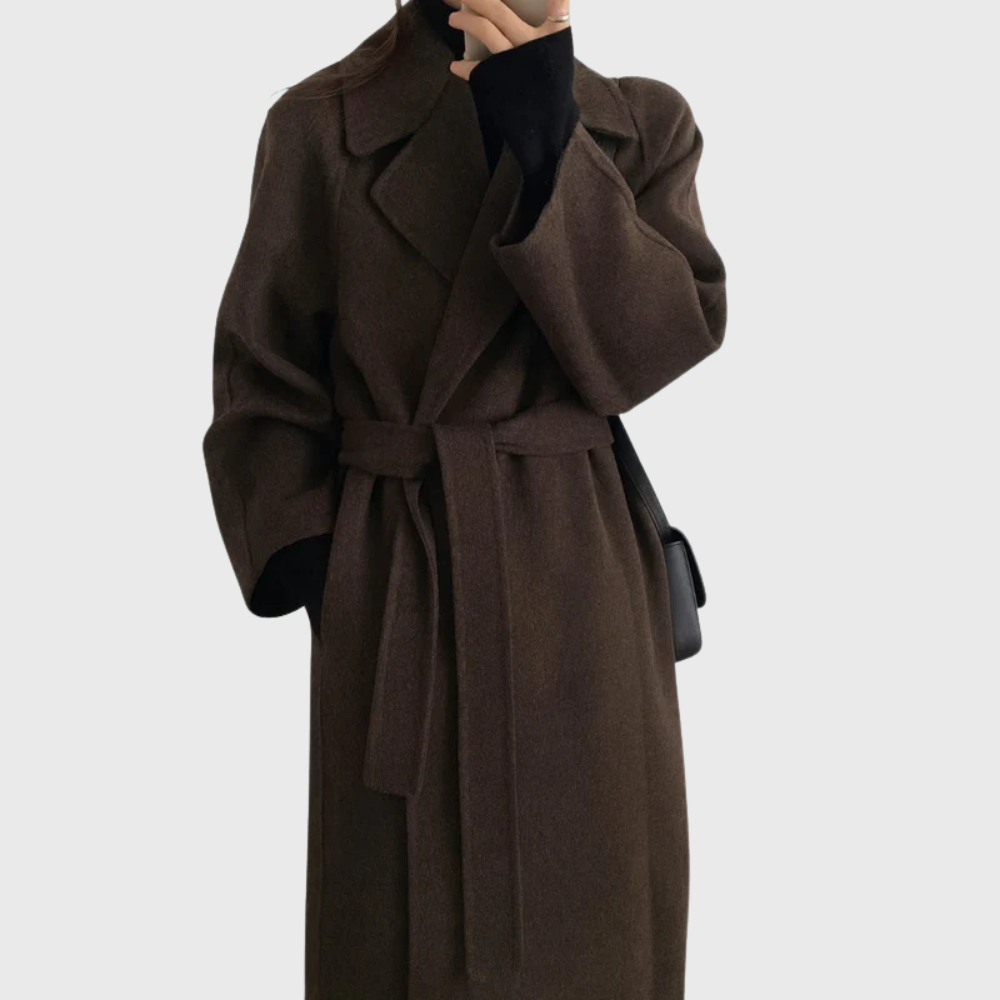 Women's Tie-Waist Wool-Blend Long Winter Topcoat