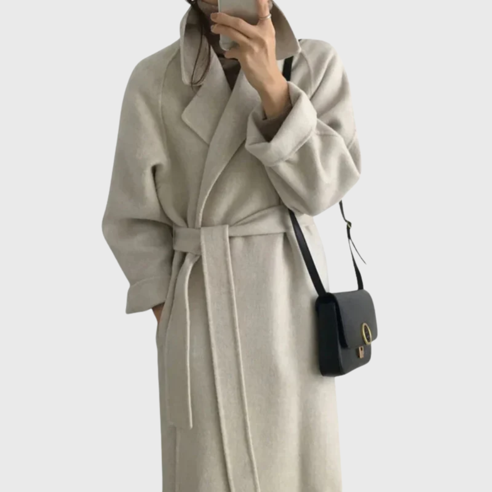 Women's Tie-Waist Wool-Blend Long Winter Topcoat