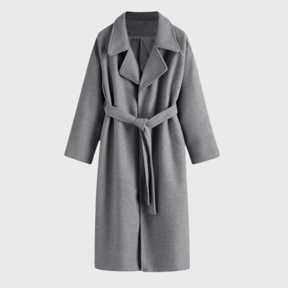 Women's Tie-Waist Wool-Blend Long Winter Topcoat