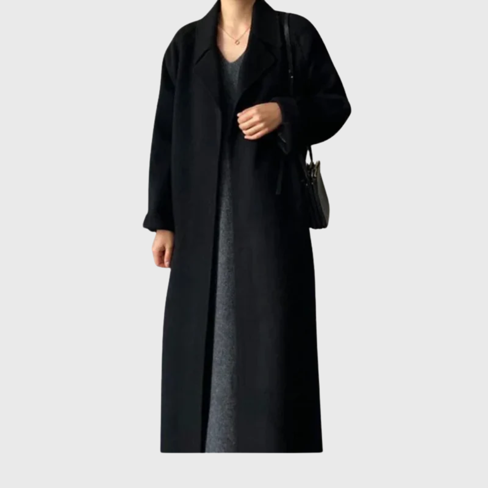 Women's Tie-Waist Wool-Blend Long Winter Topcoat