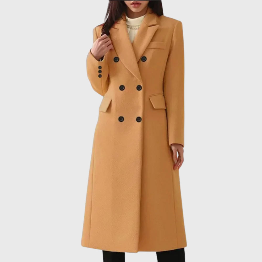 Women's Winter Wool Topcoat with Two-Row Buttons