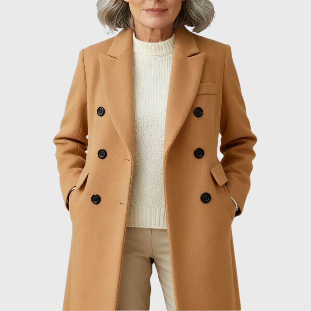 Women's Winter Wool Topcoat with Two-Row Buttons