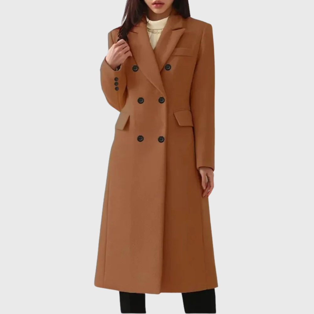 Women's Winter Wool Topcoat with Two-Row Buttons