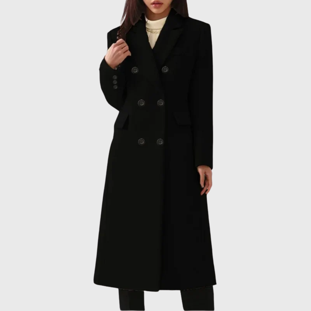 Women's Winter Wool Topcoat with Two-Row Buttons