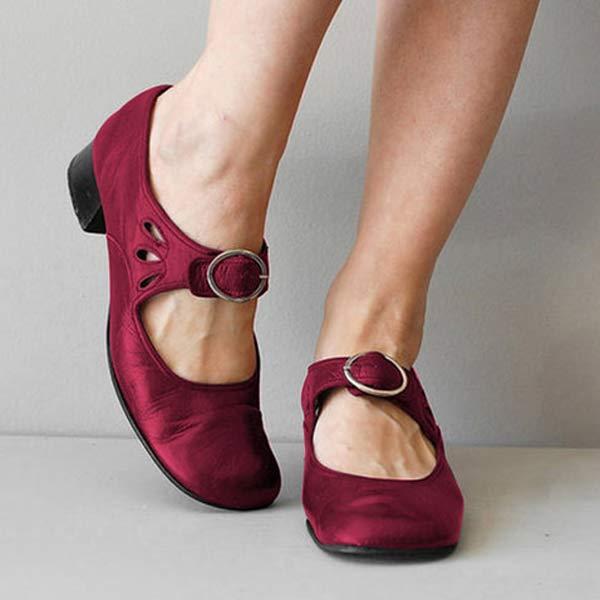 Women's Classic Low Heel Buckled Mary Jane Flats