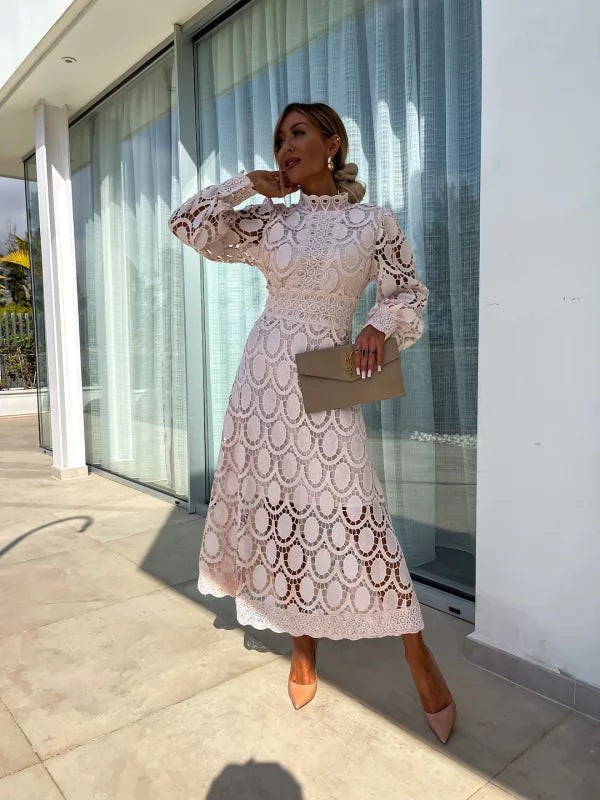 Women's Elegant Evening Lace Dress with Long Sleeves