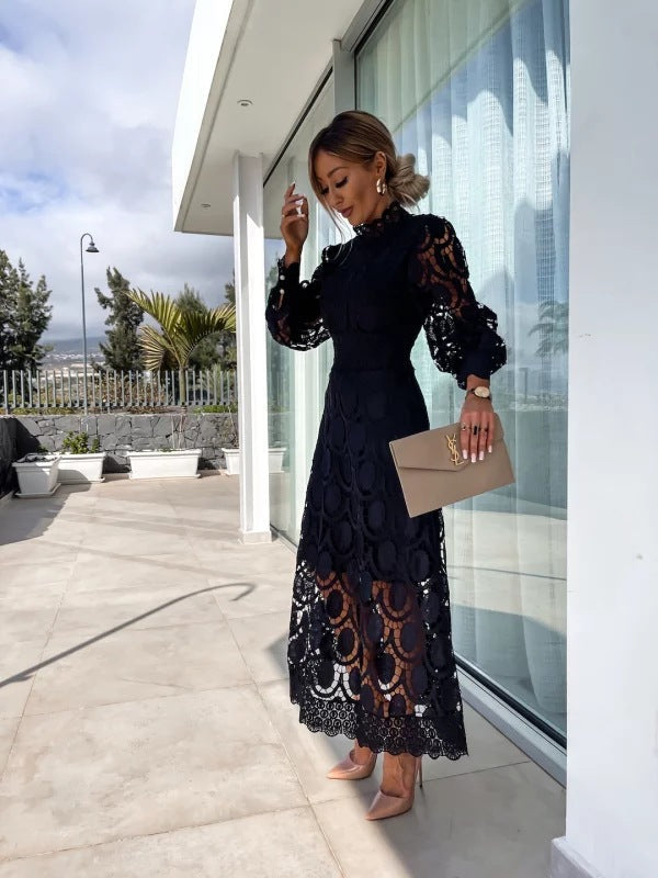 Women's Elegant Evening Lace Dress with Long Sleeves