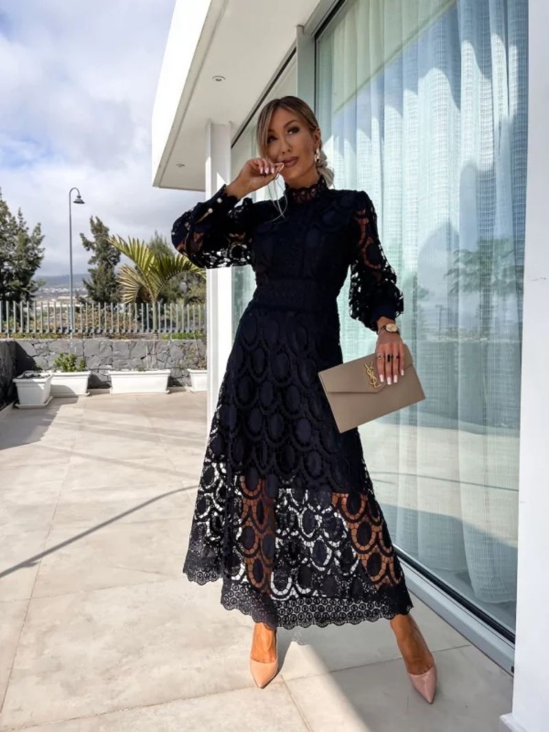 Women's Elegant Evening Lace Dress with Long Sleeves