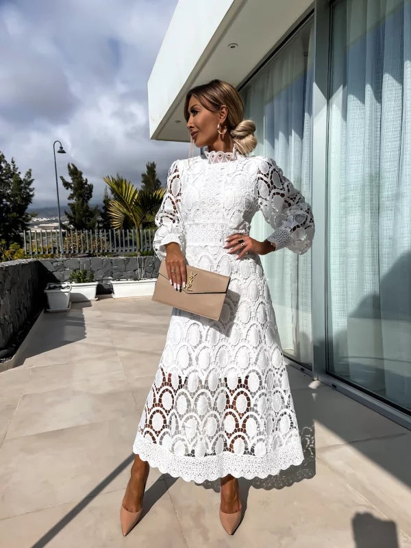Women's Elegant Evening Lace Dress with Long Sleeves