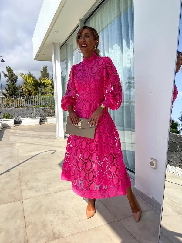 Women's Elegant Evening Lace Dress with Long Sleeves