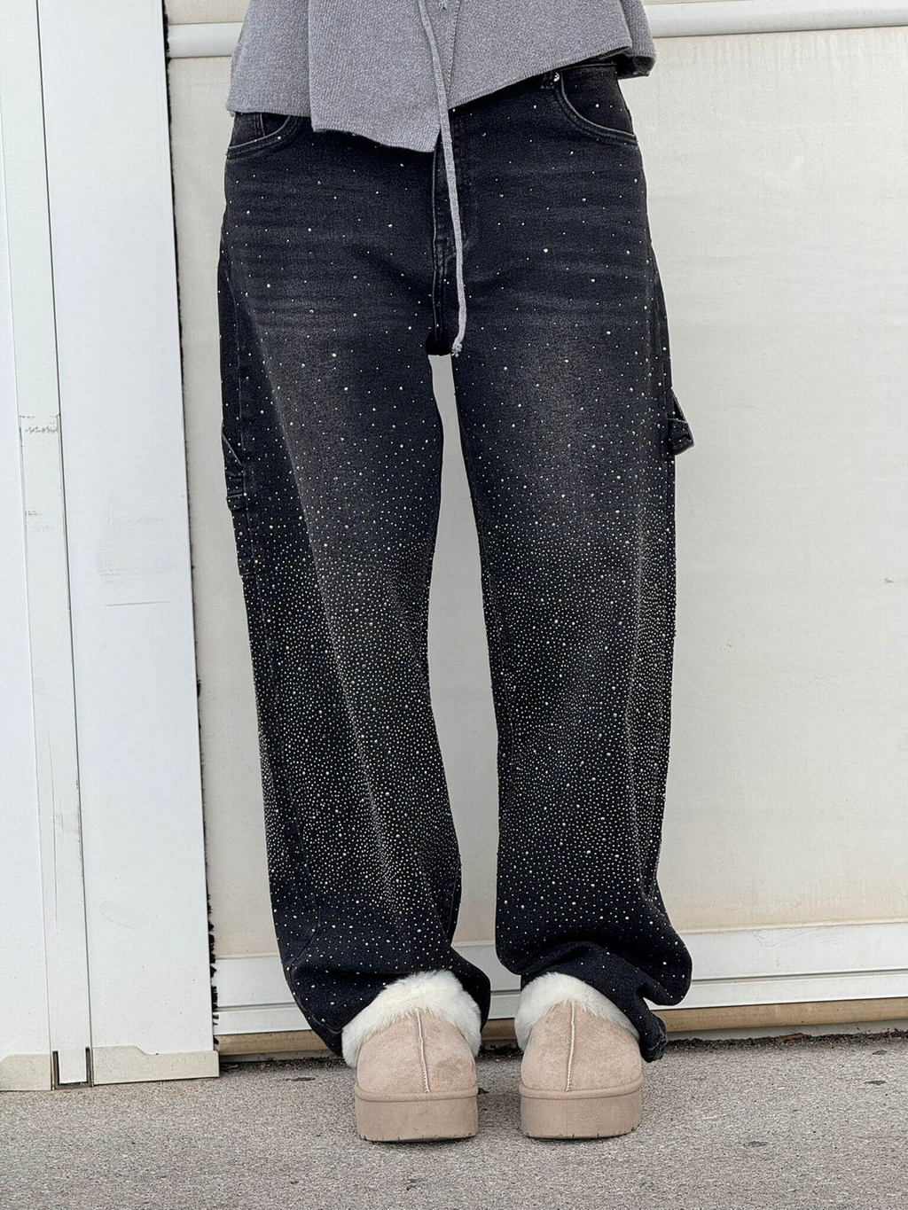 Women's Crystal Sparkle Detail Loose Leg Jeans