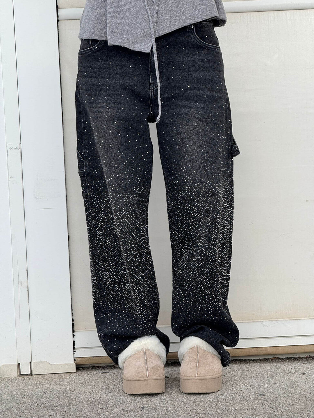 Women's Crystal Sparkle Detail Loose Leg Jeans