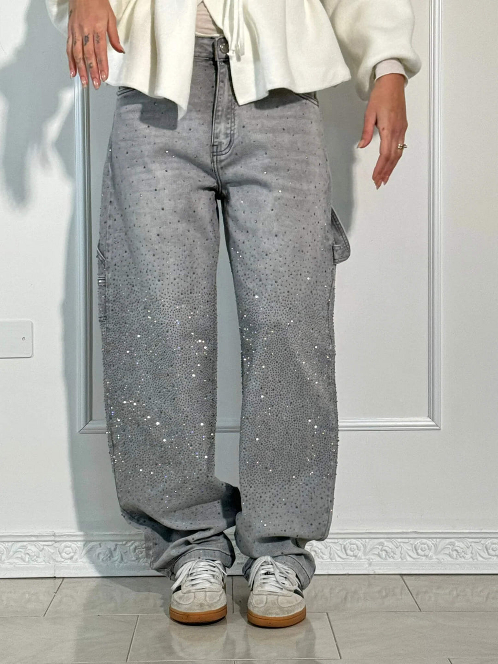 Women's Crystal Sparkle Detail Loose Leg Jeans