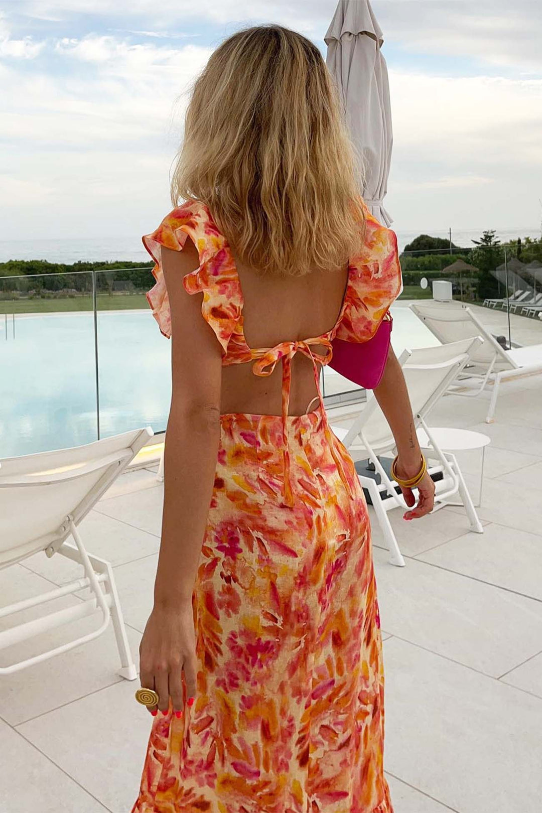Women's Summer Vacation Botanical Print Ruffle Maxi Dress