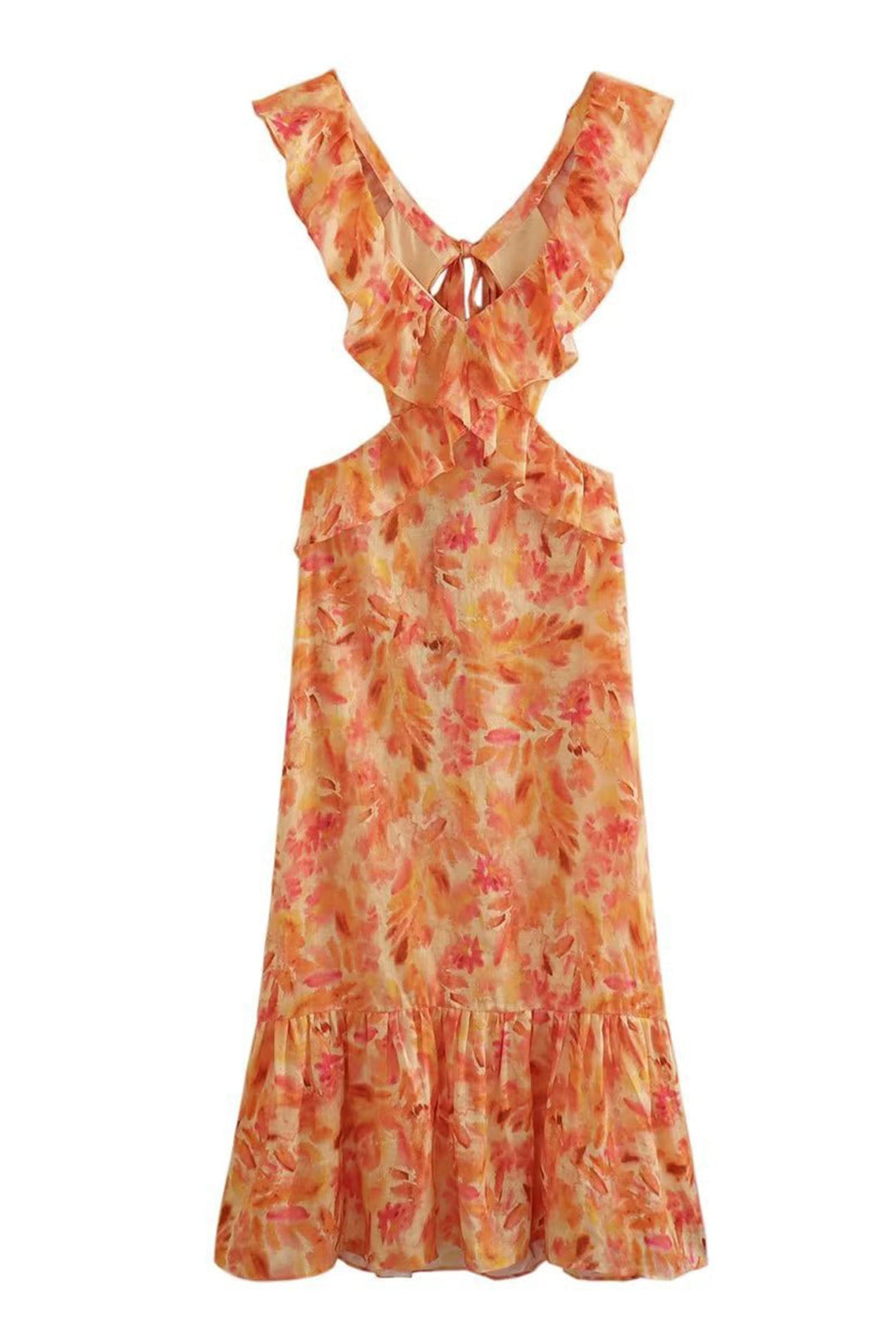 Women's Summer Vacation Botanical Print Ruffle Maxi Dress
