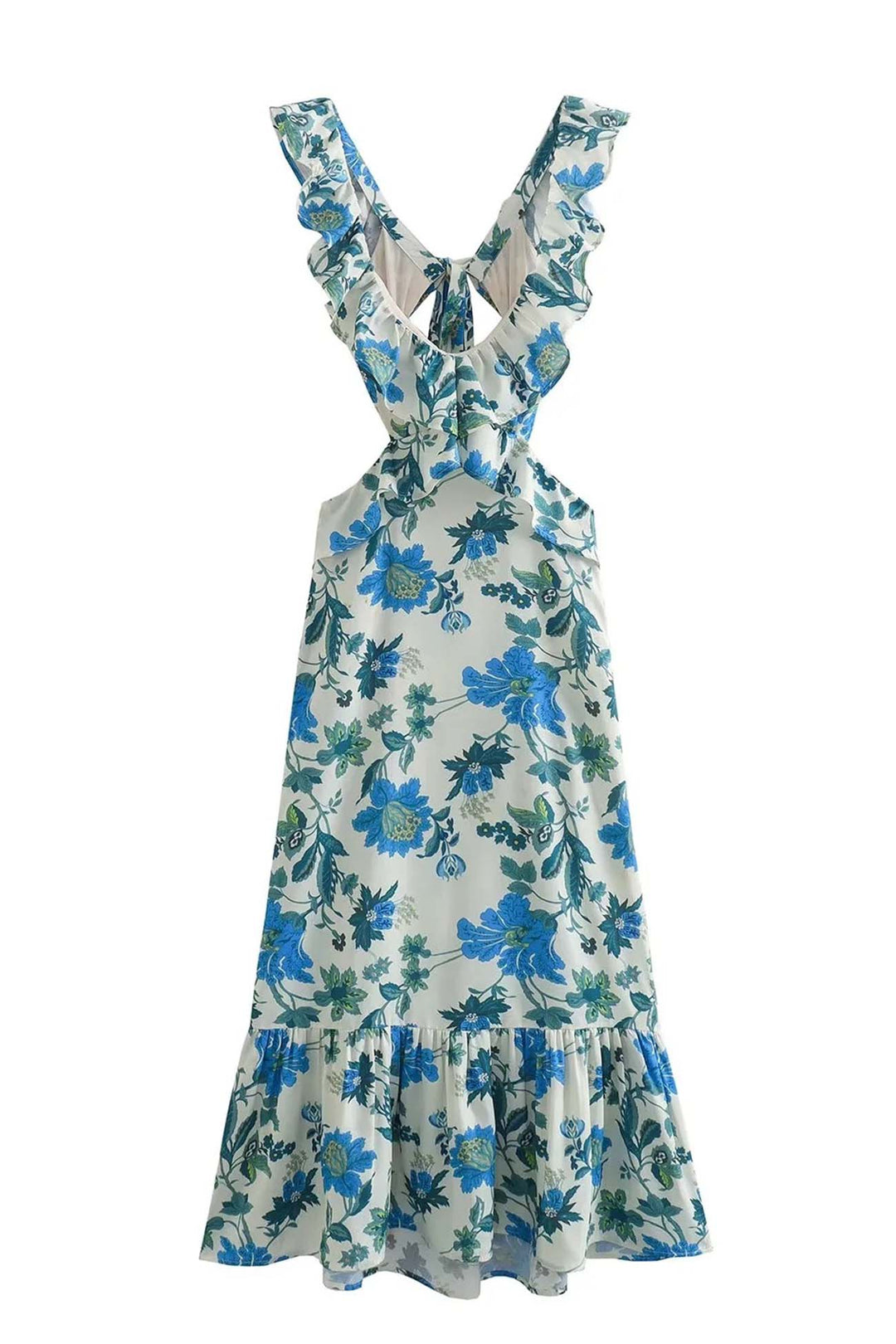Women's Summer Vacation Botanical Print Ruffle Maxi Dress