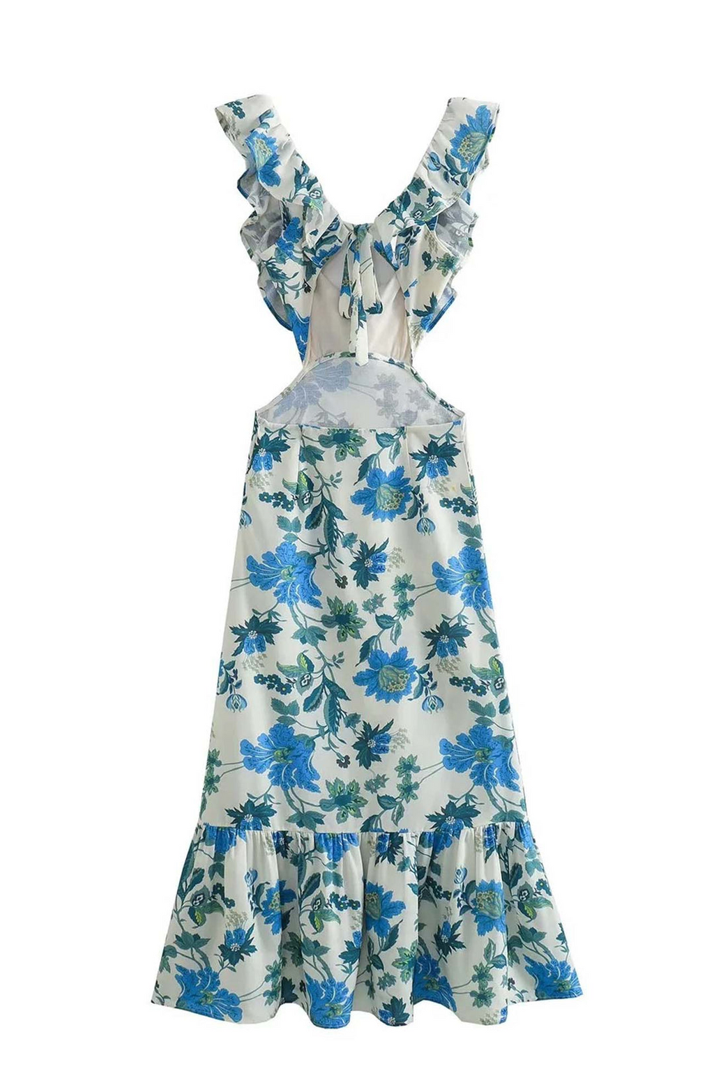 Women's Summer Vacation Botanical Print Ruffle Maxi Dress