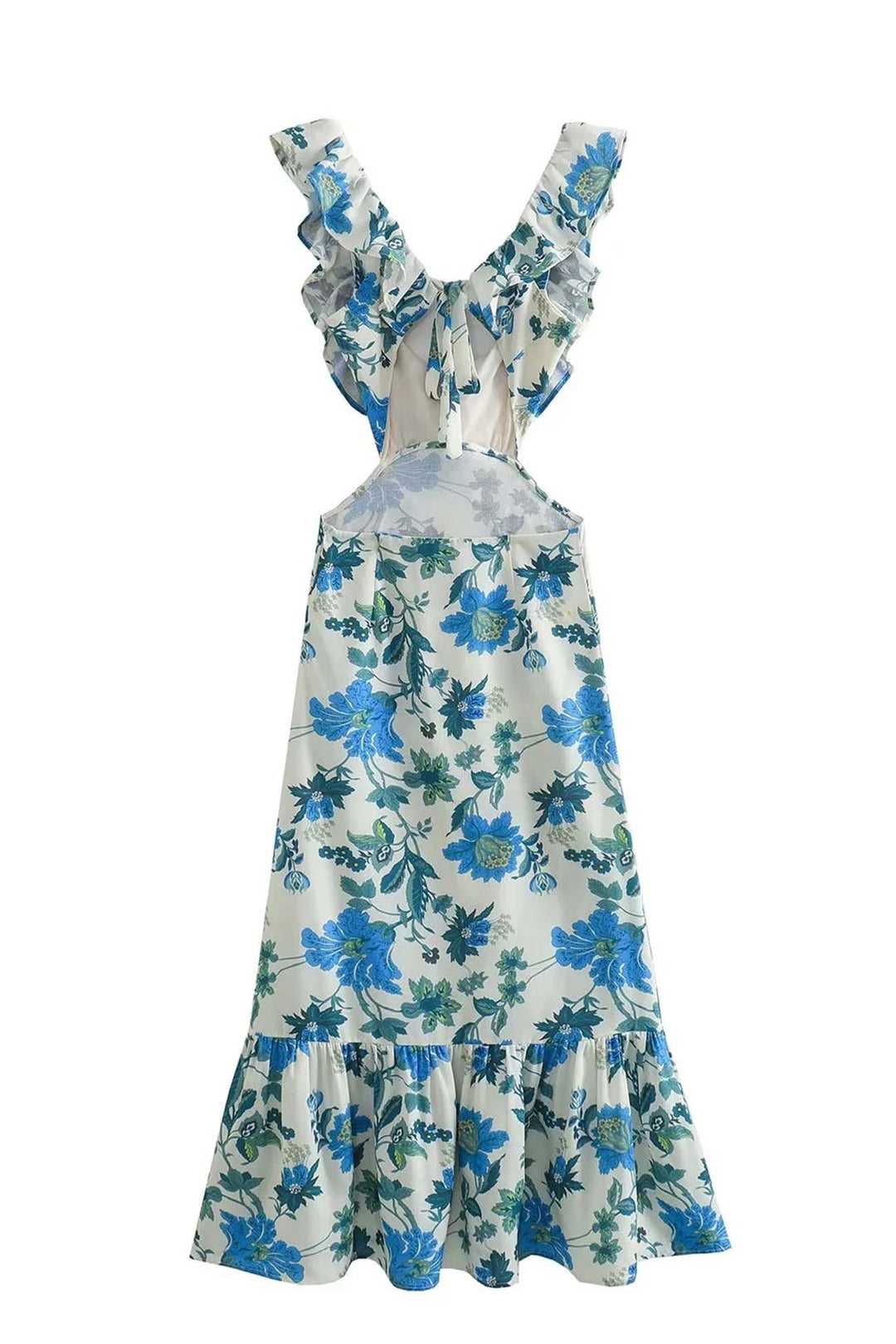 Women's Summer Vacation Botanical Print Ruffle Maxi Dress