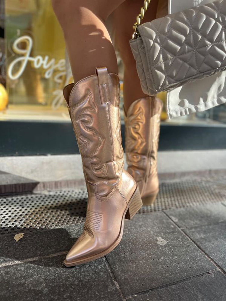 Women's Western Style Cowboy Boots with Metallic Sheen