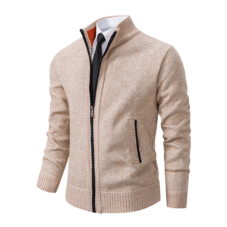 Men's Textured Knit Zipper Layering Cardigan with Pockets