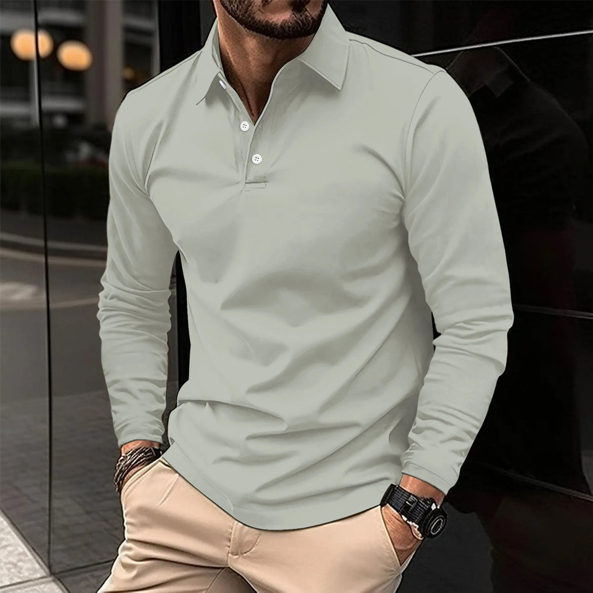 Men's Smart Casual Office Evening Long-Sleeved Polo Shirt