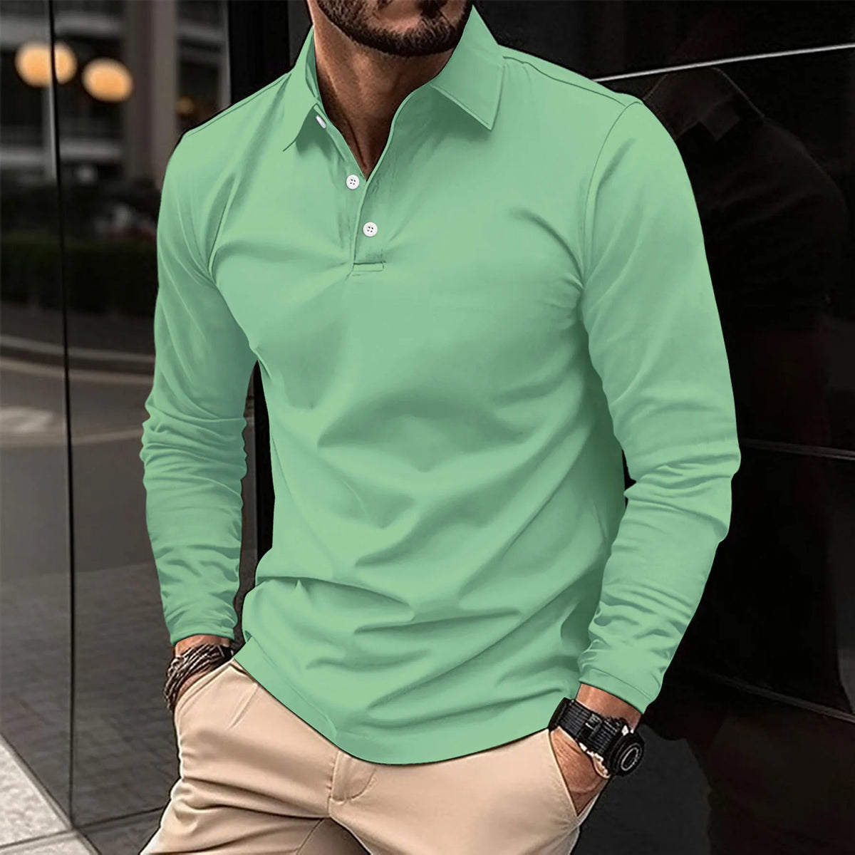 Men's Smart Casual Office Evening Long-Sleeved Polo Shirt