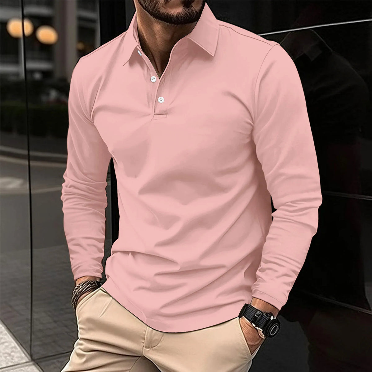 Men's Smart Casual Office Evening Long-Sleeved Polo Shirt