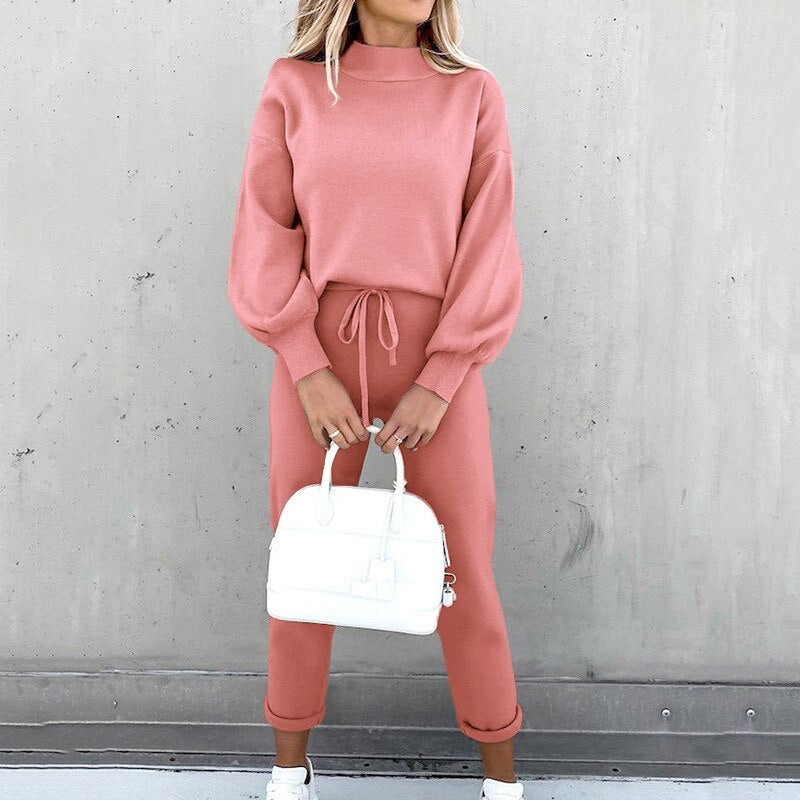 Women's Soft Matching Knit Sweater Pants Two Piece Set