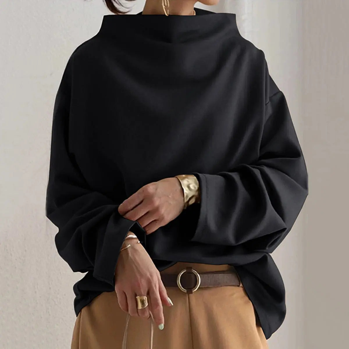 Women's Relaxed High Roll Collar Knit Sweater