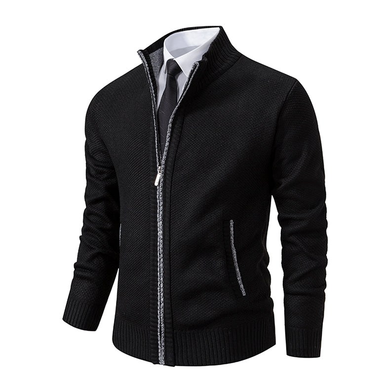 Men's Textured Knit Zipper Layering Cardigan with Pockets