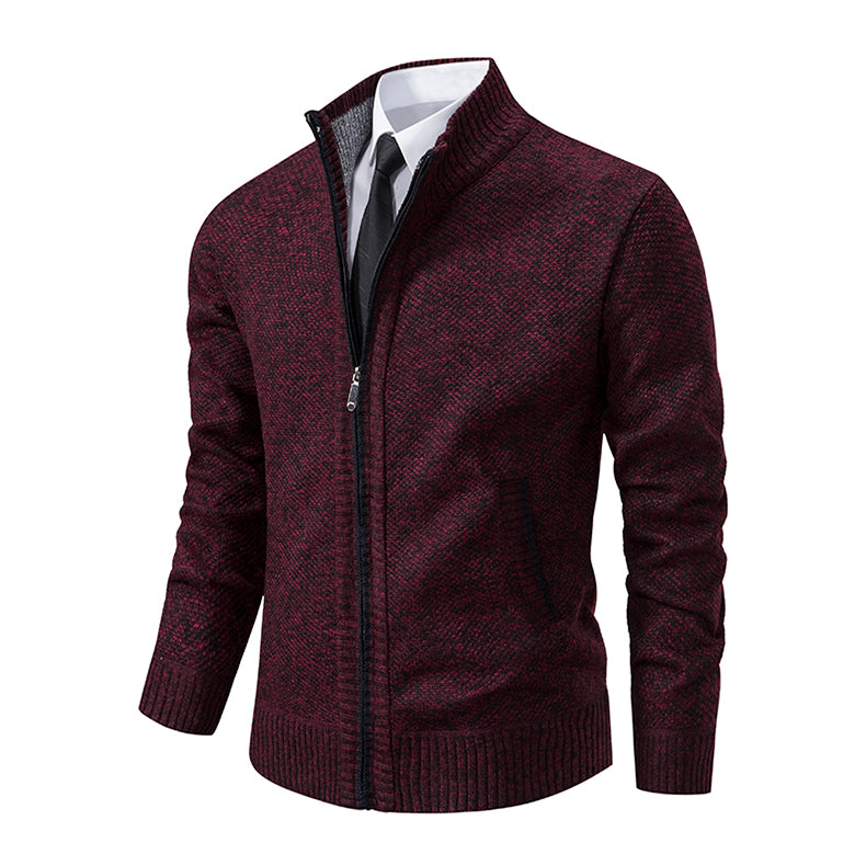 Men's Textured Knit Zipper Layering Cardigan with Pockets
