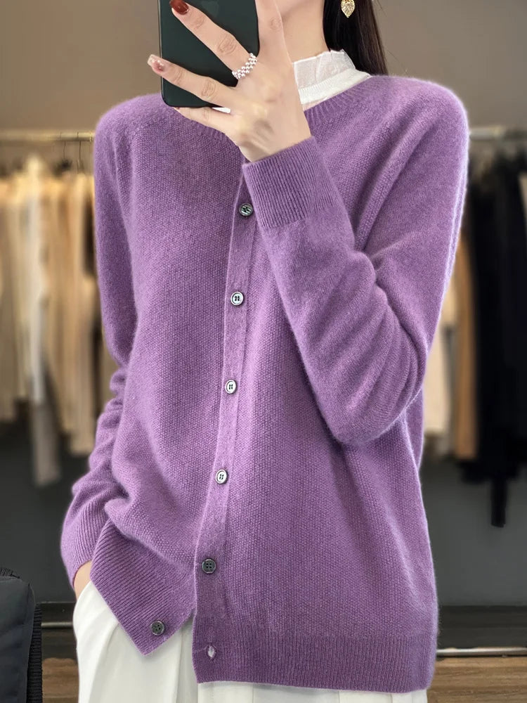 Women's Easy-Fit Button-Up Knit Layering Cardigan